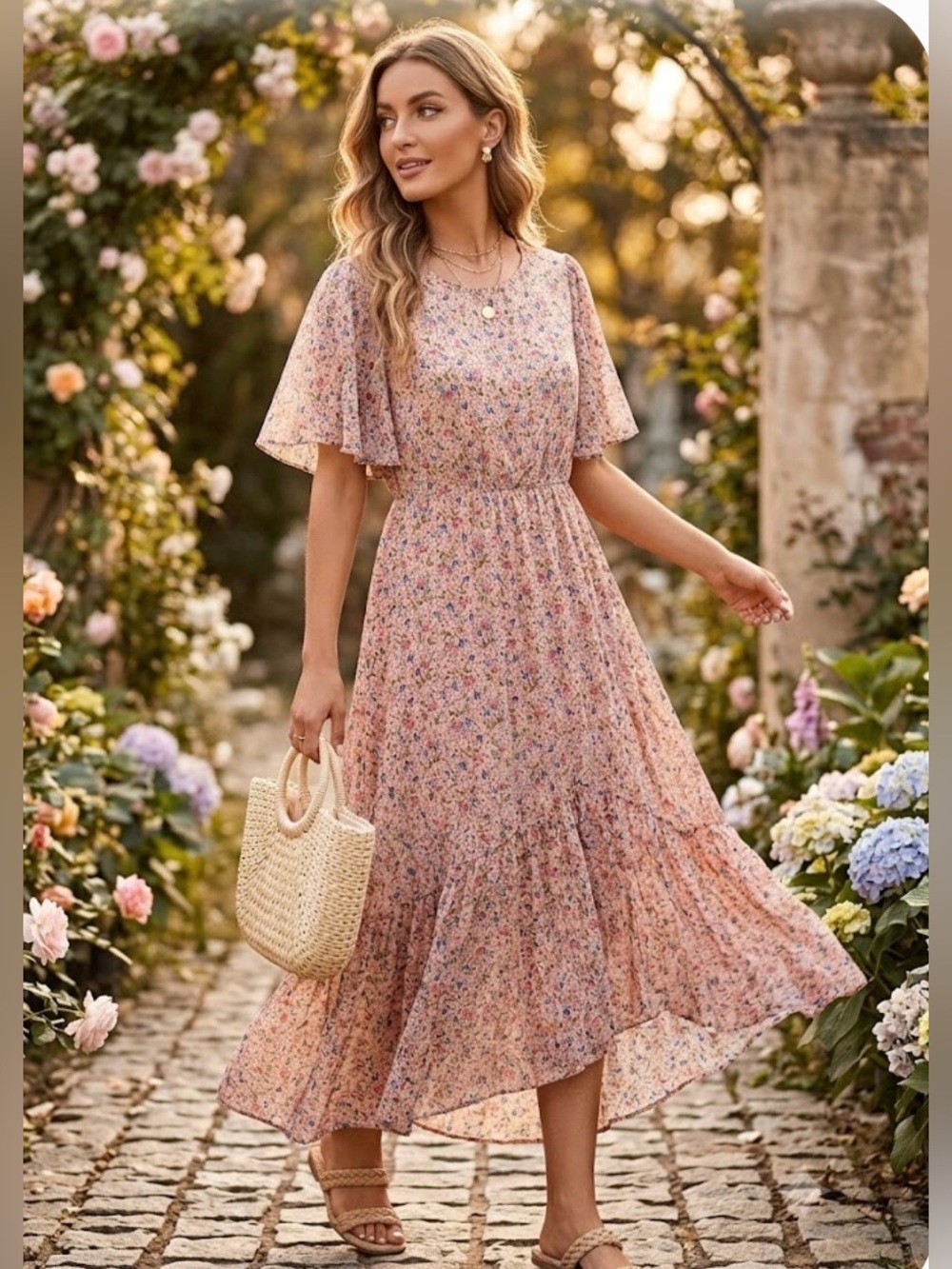 Hayden Pink Floral Asymmetrical Maxi Dress